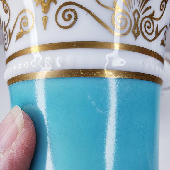 Vintage MOTTAHEDEH DESIGN Pair of 5 1/2" Vases Black Aqua & Gold - Picture 11 of 14